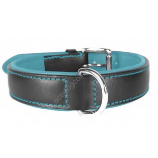 Ace Comfy LEATHER DOG COLLAR Padded And lined with soft Lamb's Leather (Baby Blue Lining).